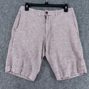 Mens Classic Fit Linen Cotton Striped Shorts Maroon White Size 30
